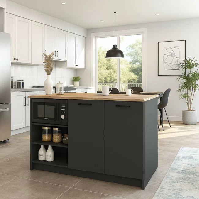 Τραπέζι - Πάγκος κουζίνας Peres Megapap χρώμα ανθρακί - sepet oak 150x70x91,8εκ.