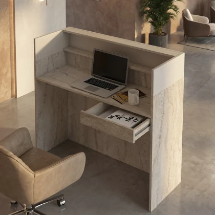 Γραφείο υποδοχής - reception Wilko Megapap με LED χρώμα travertine - sandstone 113,6x42x110εκ.