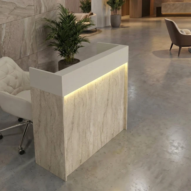 Γραφείο υποδοχής - reception Wilko Megapap με LED χρώμα travertine - sandstone 113,6x42x110εκ.