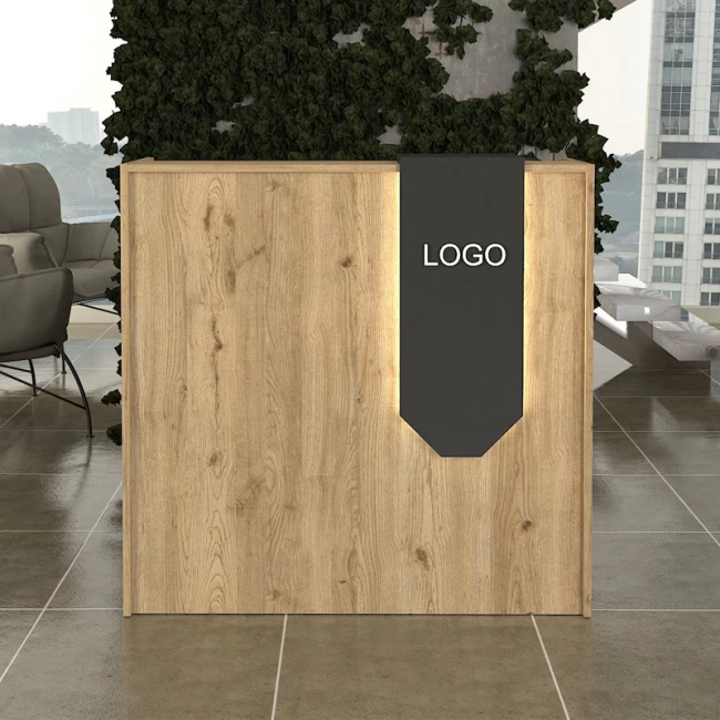 Γραφείο υποδοχής - reception Navita Megapap με LED χρώμα sepet oak - ανθρακί 113,6x42x111,8εκ.