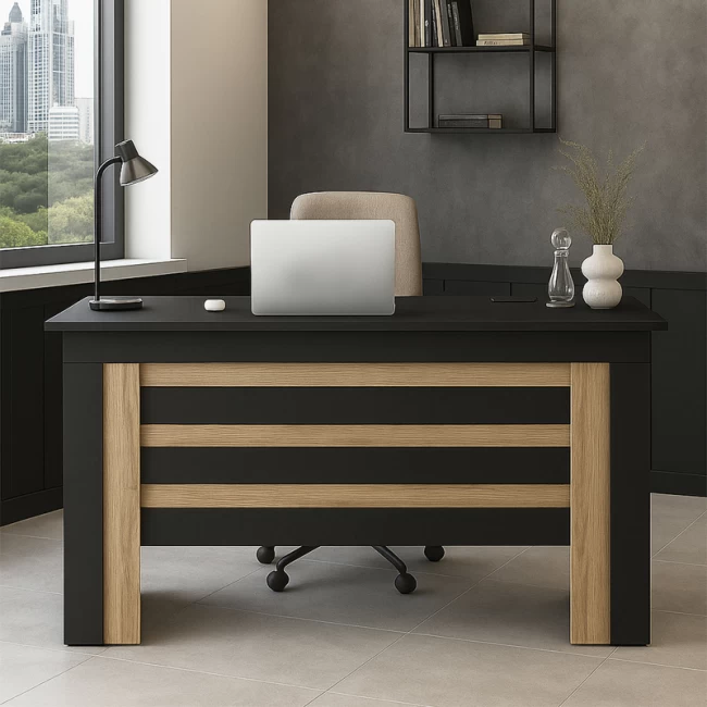 Γραφείο εργασίας Epito Megapap χρώμα ανθρακί - sepet oak 140x59,6x76,8εκ.