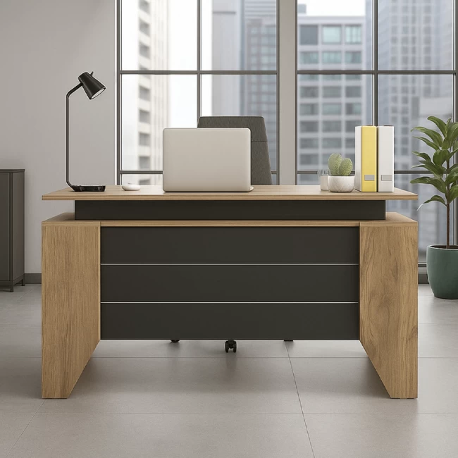 Γραφείο εργασίας Remida Megapap χρώμα sepet oak - ανθρακί 140x60x76,9εκ.