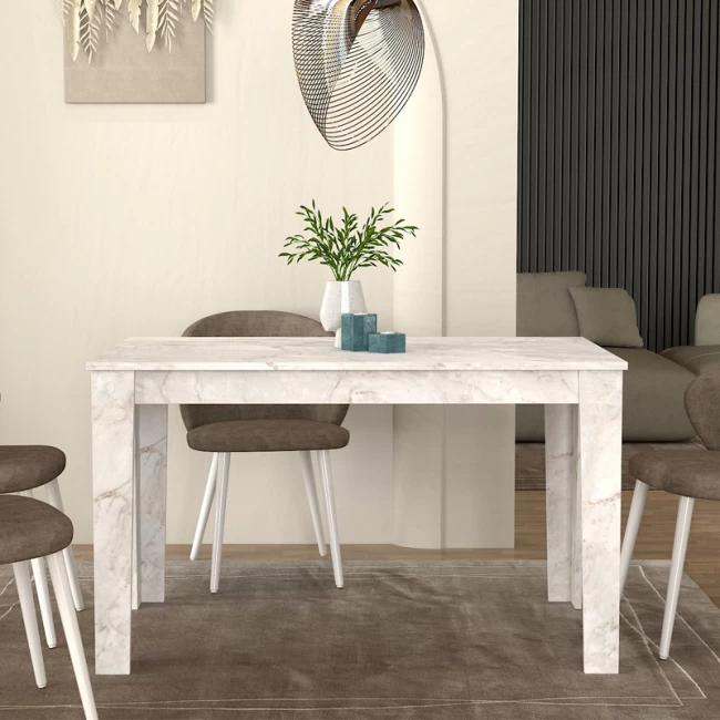 Τραπέζι Darlen Megapap χρώμα λευκό εφέ μαρμάρου 125x72x74εκ.