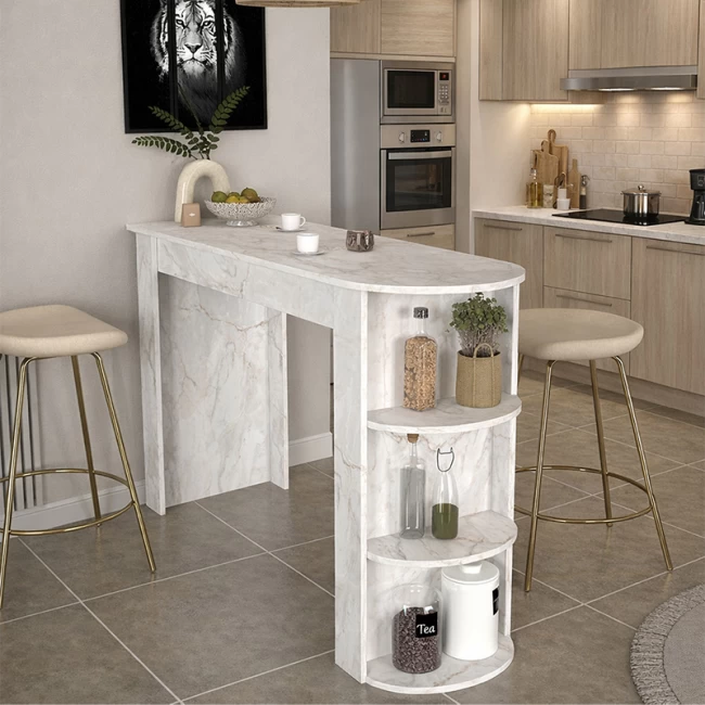 Τραπέζι μπαρ Vigne Megapap χρώμα λευκό εφέ μαρμάρου 150x51,6x101,8εκ.