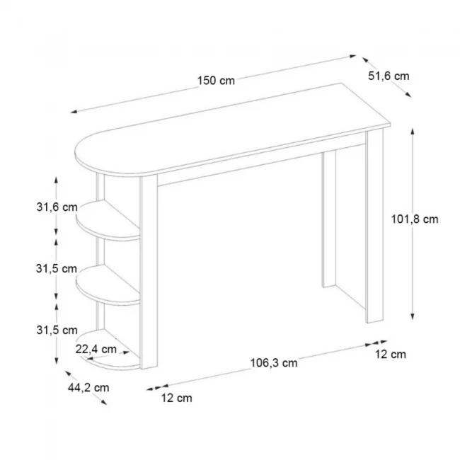 Τραπέζι μπαρ Vigne Megapap χρώμα γκρι σκυροδέματος 150x51,6x101,8εκ.