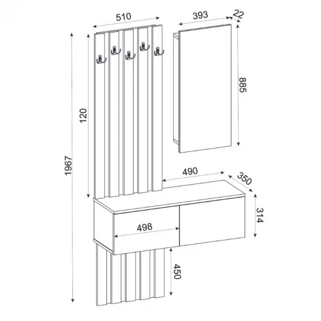Έπιπλο εισόδου Kanso Megapap χρώμα ανθρακί - sepet oak 100x35x196,7εκ.
