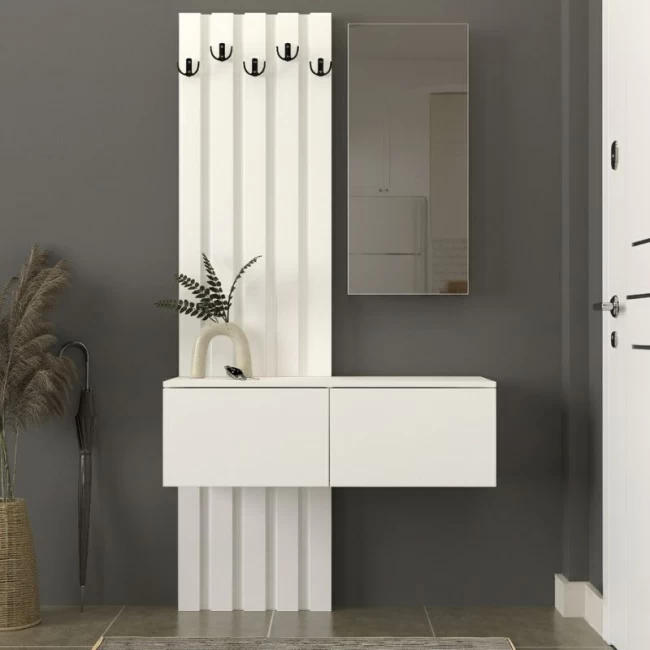 Έπιπλο εισόδου Kanso Megapap χρώμα λευκό 100x35x196,7εκ.