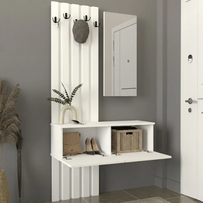 Έπιπλο εισόδου Kanso Megapap χρώμα λευκό 100x35x196,7εκ.