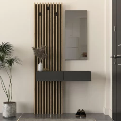 Έπιπλο εισόδου Elois Megapap χρώμα ανθρακί - sepet oak 96,6x26,8x195,5εκ.