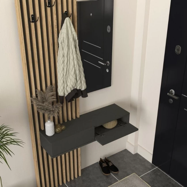 Έπιπλο εισόδου Elois Megapap χρώμα ανθρακί - sepet oak 96,6x26,8x195,5εκ.