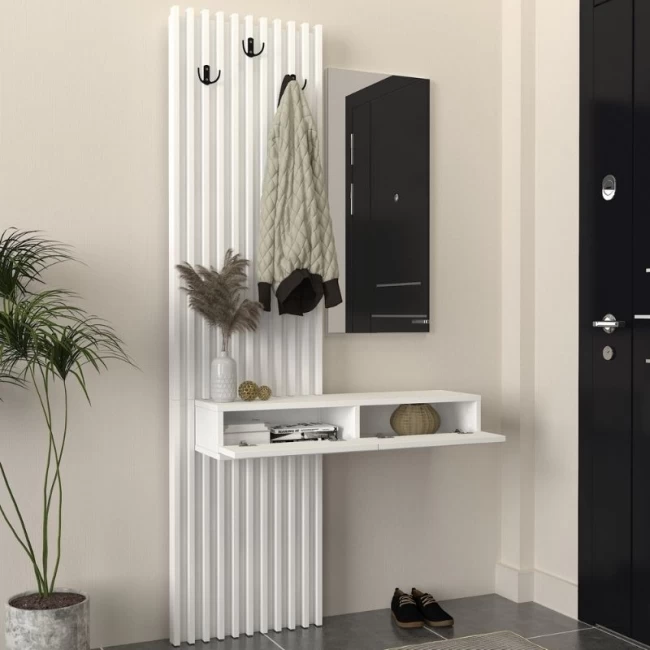 Έπιπλο εισόδου Elois Megapap χρώμα λευκό 96,6x26,8x195,5εκ.