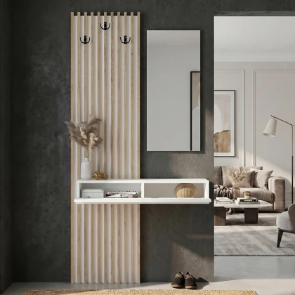 Έπιπλο εισόδου Elois Megapap χρώμα λευκό - sepet oak 96,6x26,8x195,5εκ.