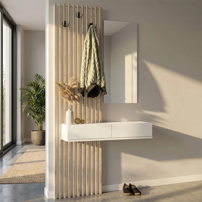 Έπιπλο εισόδου Elois Megapap χρώμα λευκό - sepet oak 96,6x26,8x195,5εκ.