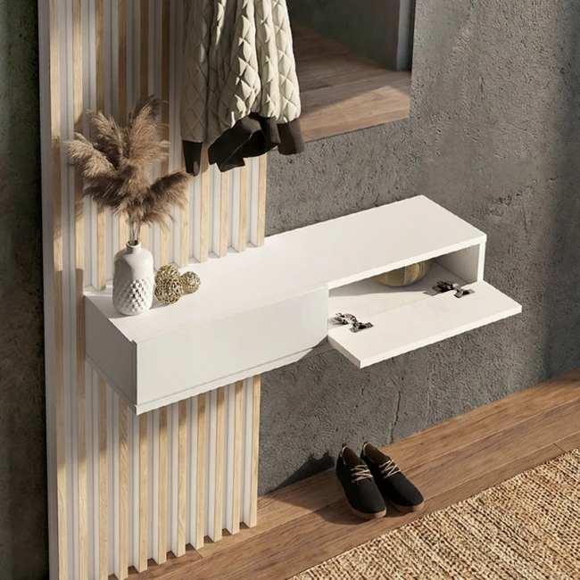 Έπιπλο εισόδου Elois Megapap χρώμα λευκό - sepet oak 96,6x26,8x195,5εκ.