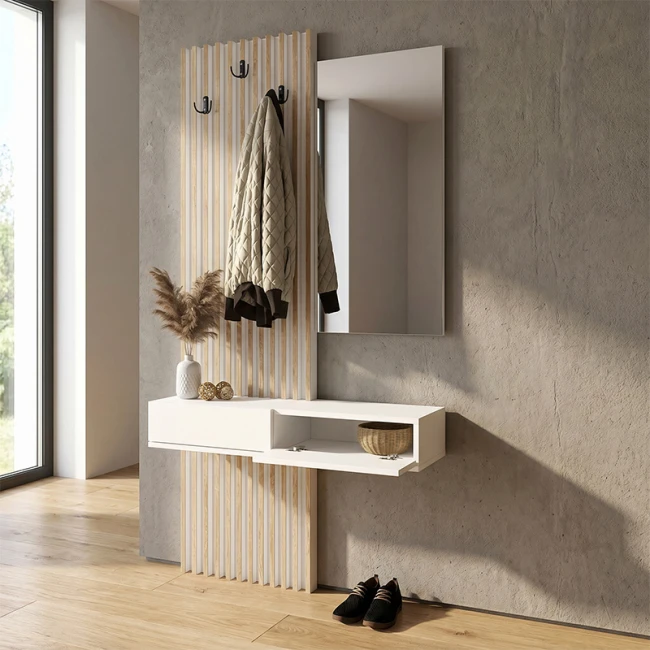 Έπιπλο εισόδου Elois Megapap χρώμα λευκό - sepet oak 96,6x26,8x195,5εκ.