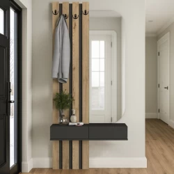 Έπιπλο εισόδου Reyas Megapap χρώμα ανθρακί - sepet oak 90x27x205,6εκ.