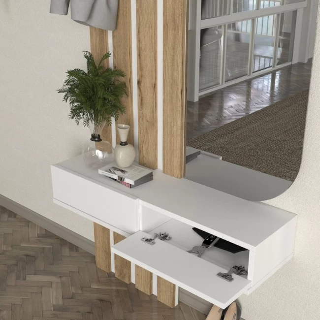 Έπιπλο εισόδου Reyas Megapap χρώμα λευκό - sepet oak 90x27x205,6εκ.