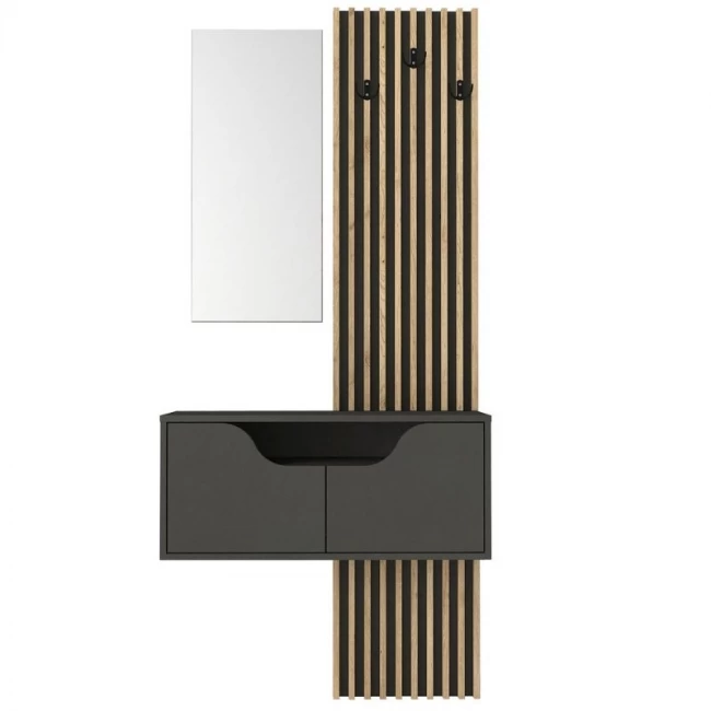 Έπιπλο εισόδου Naro Megapap χρώμα ανθρακί - sepet oak 90x35x204,2εκ.