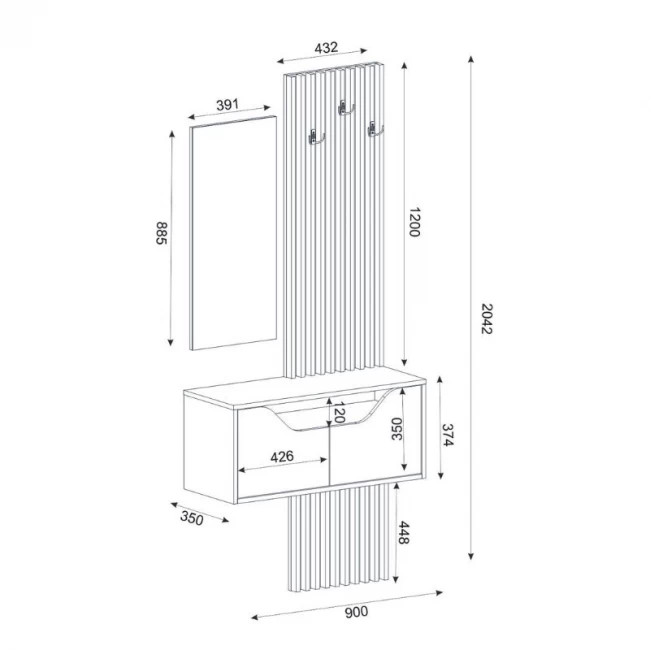 Έπιπλο εισόδου Naro Megapap χρώμα ανθρακί - sepet oak 90x35x204,2εκ.