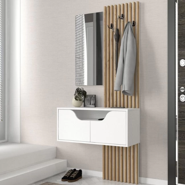 Έπιπλο εισόδου Naro Megapap χρώμα λευκό - sepet oak 90x35x204,2εκ.