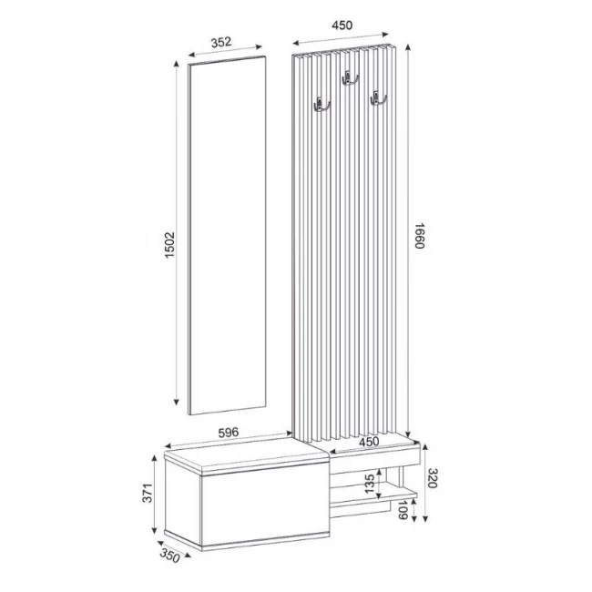 Έπιπλο εισόδου Dumont Megapap χρώμα ανθρακί - sepet oak 104,8x35x198εκ.