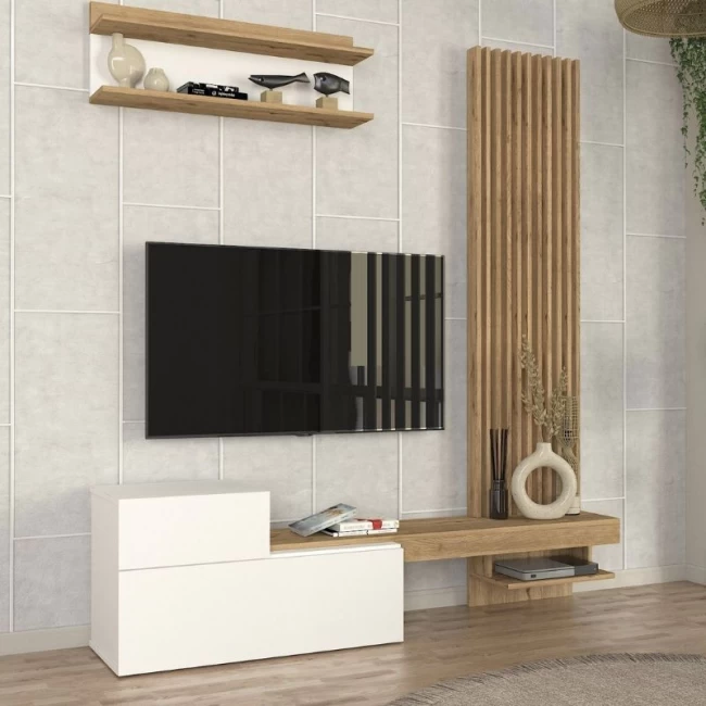 Σύνθεση τηλεόρασης Dumont Megapap χρώμα λευκό - sepet oak 180x36,8x200εκ.