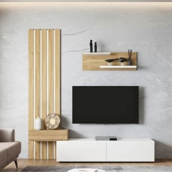 Σύνθεση τηλεόρασης Rosaline Megapap χρώμα λευκό - sepet oak 183x31,3x196,9εκ.