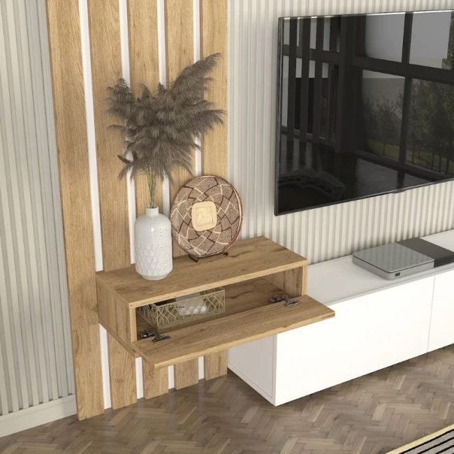 Σύνθεση τηλεόρασης Rosaline Megapap χρώμα λευκό - sepet oak 183x31,3x196,9εκ.