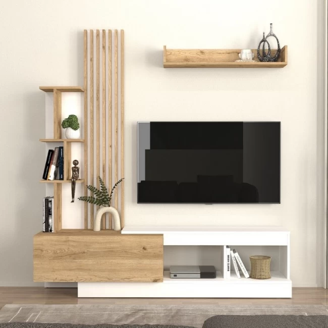 Σύνθεση τηλεόρασης Vermont Megapap χρώμα λευκό - sepet oak 180x40x193,8εκ.