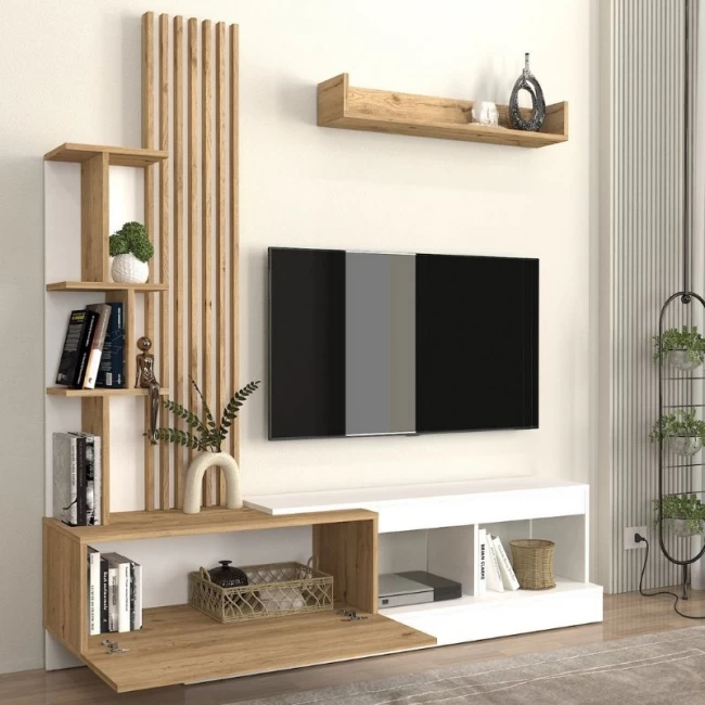 Σύνθεση τηλεόρασης Vermont Megapap χρώμα λευκό - sepet oak 180x40x193,8εκ.