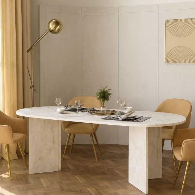 Τραπέζι Cortado Megapap χρώμα λευκό εφέ μαρμάρου 200x90x74εκ.