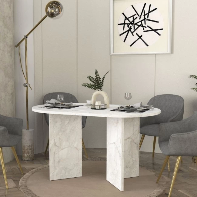 Τραπέζι Cortado Megapap χρώμα λευκό εφέ μαρμάρου 138x80x75εκ.