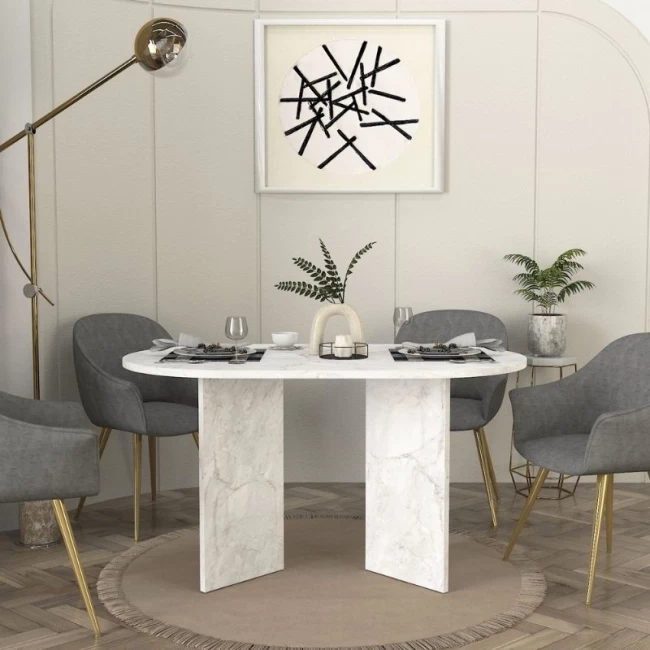 Τραπέζι Cortado Megapap χρώμα λευκό εφέ μαρμάρου 138x80x75εκ.