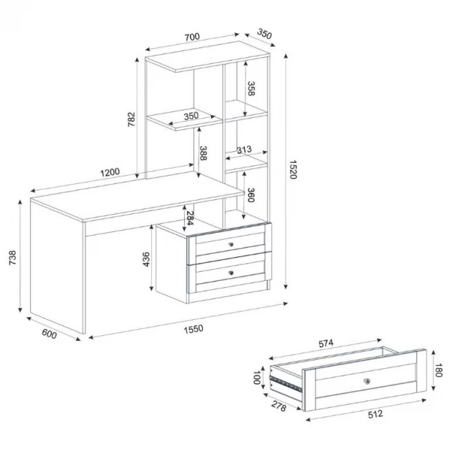 Γραφείο εργασίας Mantra Megapap χρώμα ανθρακί 150x60x152εκ.