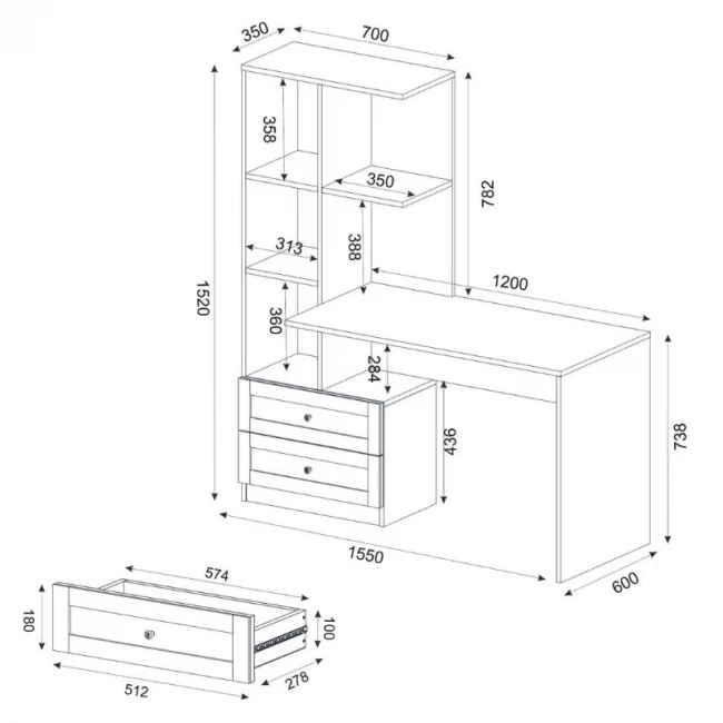 Γραφείο εργασίας Mantra Megapap χρώμα ανθρακί 150x60x152εκ.