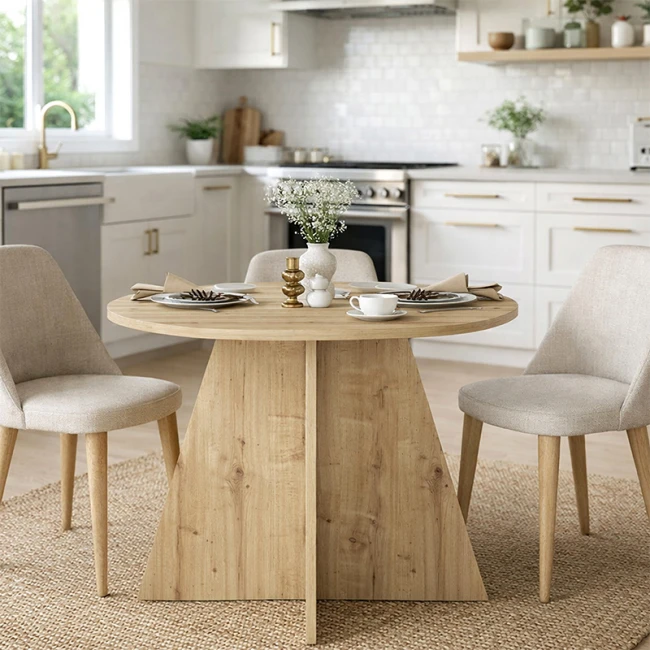 Τραπέζι Tailor Megapap χρώμα sapphire oak Ø100x75,7εκ.