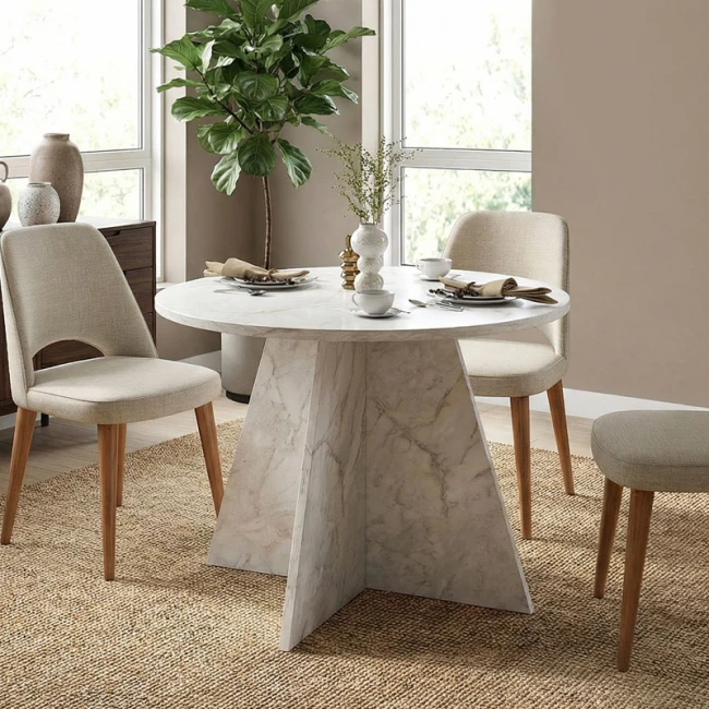 Τραπέζι Tailor Megapap χρώμα λευκό εφέ μαρμάρου Ø100x75,7εκ.