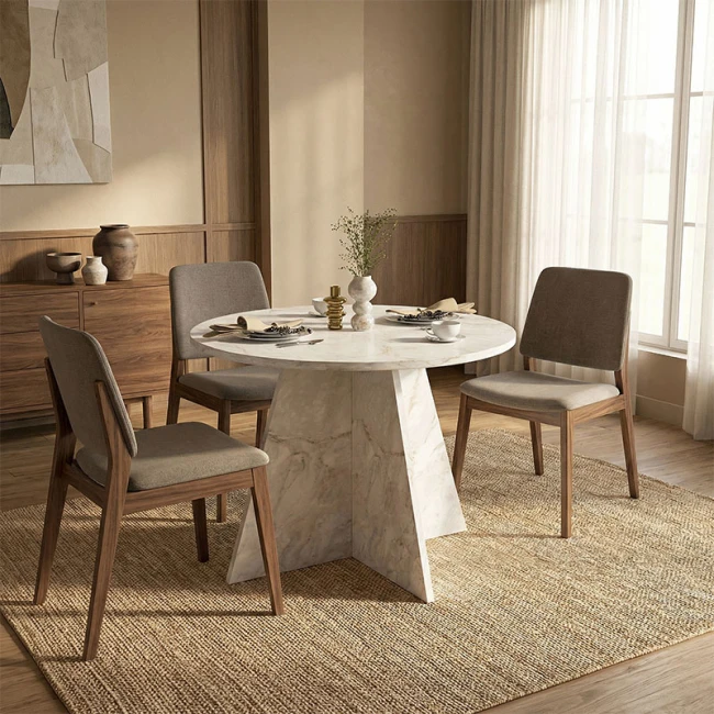 Τραπέζι Tailor Megapap χρώμα λευκό εφέ μαρμάρου Ø100x75,7εκ.