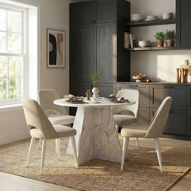 Τραπέζι Tailor Megapap χρώμα λευκό εφέ μαρμάρου Ø100x75,7εκ.