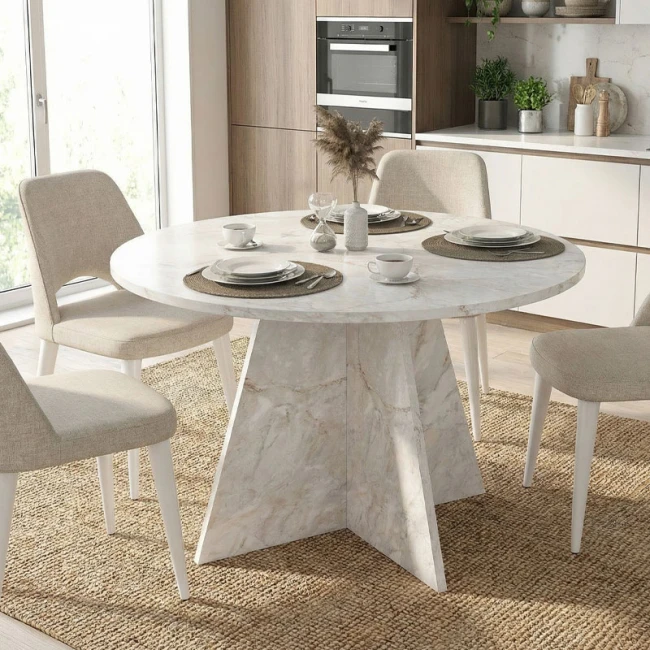 Τραπέζι Tailor Megapap χρώμα λευκό εφέ μαρμάρου Ø120x75,7εκ.