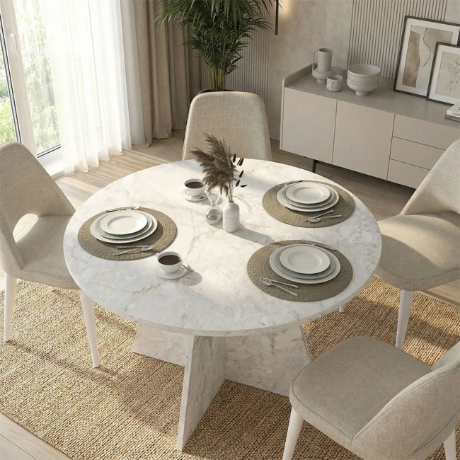 Τραπέζι Tailor Megapap χρώμα λευκό εφέ μαρμάρου Ø120x75,7εκ.