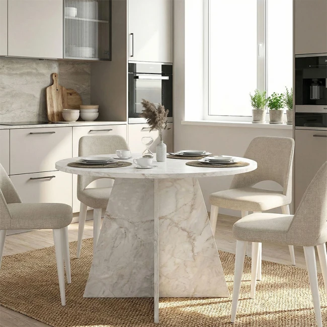 Τραπέζι Tailor Megapap χρώμα λευκό εφέ μαρμάρου Ø120x75,7εκ.