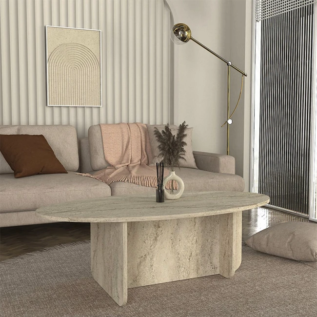 Τραπεζάκι σαλονιού Ravey Megapap χρώμα travertine 120x60x39,6εκ.