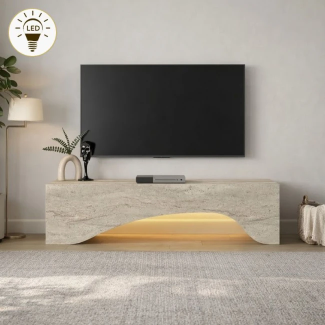 Έπιπλο τηλεόρασης Mara Megapap με LED χρώμα travertine 150x31,4x40εκ.