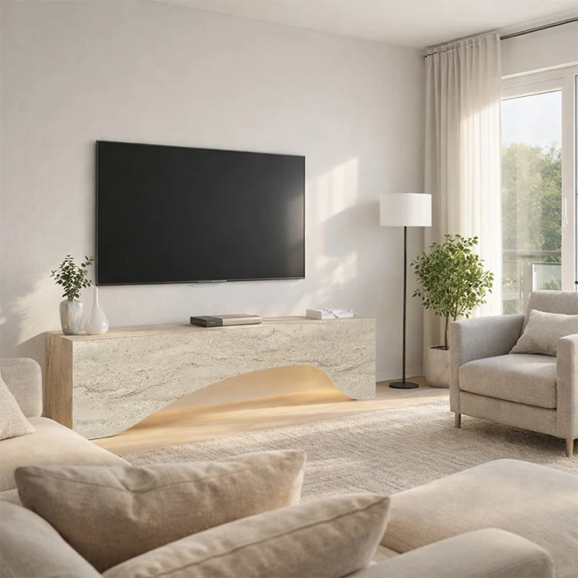 Έπιπλο τηλεόρασης Mara Megapap με LED χρώμα travertine 150x31,4x40εκ.