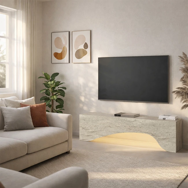 Έπιπλο τηλεόρασης Mara Megapap με LED χρώμα travertine 150x31,4x40εκ.