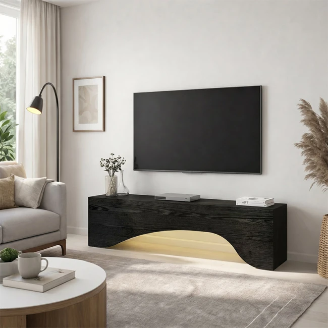 Έπιπλο τηλεόρασης Mara Megapap με LED χρώμα sencron black 150x31,4x40εκ.