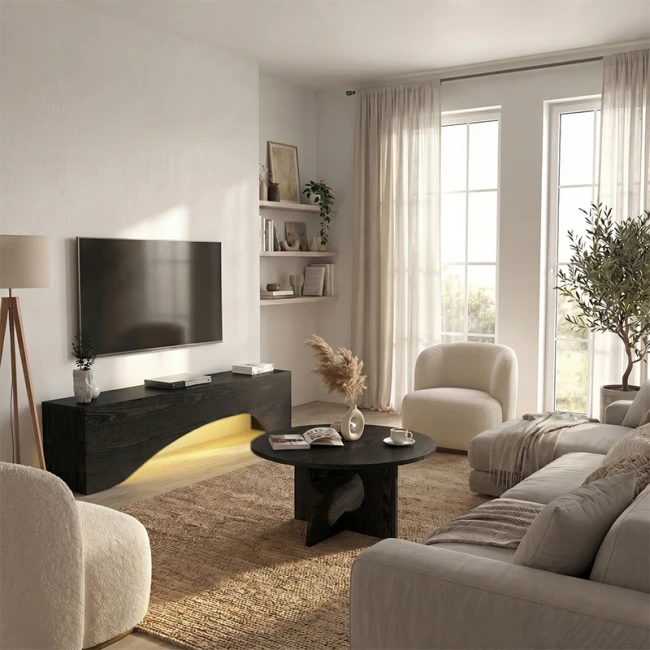 Έπιπλο τηλεόρασης Mara Megapap με LED χρώμα sencron black 150x31,4x40εκ.