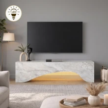 Έπιπλο τηλεόρασης Mara Megapap με LED χρώμα λευκό εφέ μαρμάρου 150x31,4x40εκ.
