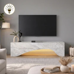 Έπιπλο τηλεόρασης Mara Megapap με LED χρώμα λευκό εφέ μαρμάρου 150x31,4x40εκ.